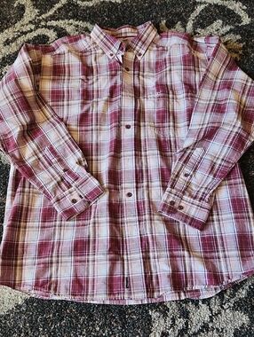 Ariat Men's Burgundy and White Plaid Button-Up Shirt